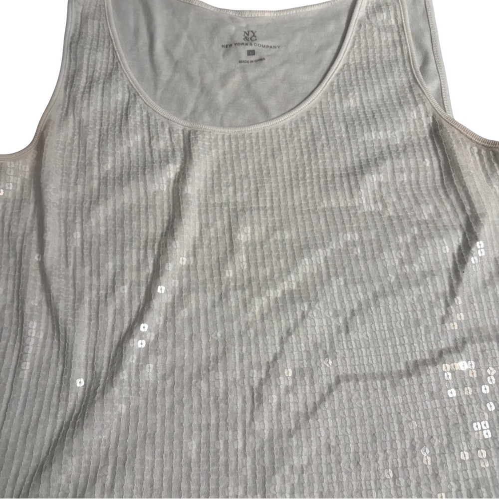 New York & Company White Ribbed Sequin Tank Top